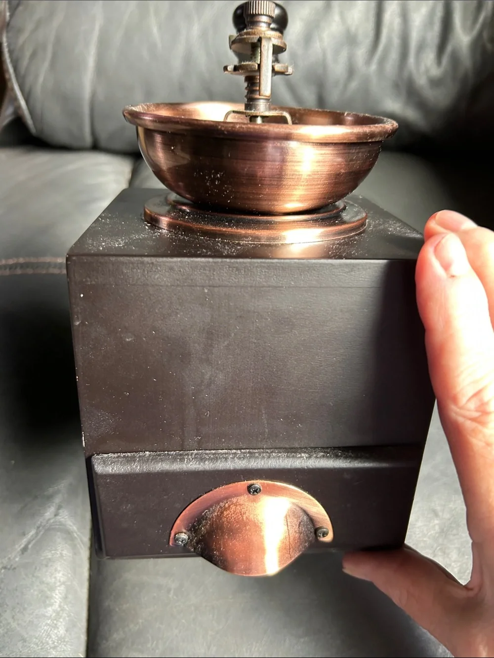 Vintage-Style Manual Coffee Grinder in Black and Copper Finish